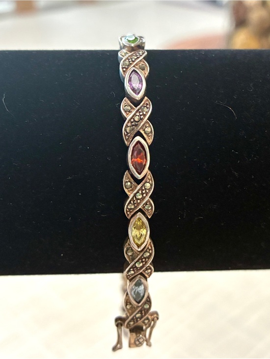 Vintage Sterling Jewelry - Multi-Stone Sterling Marcasite Vintage Bracelet